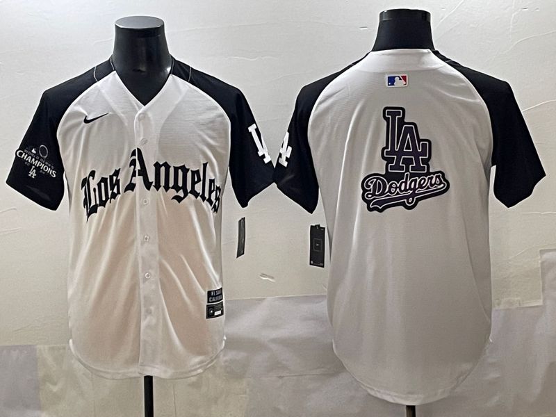 Men 2025 Los Angeles Dodgers Blank White black Five generations Joint Name Nike MLB Jersey style 52622
